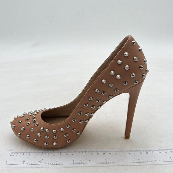 Women Dressy Rivet Pumps Round Closed Toe Slip on Stiletto High Heels Shoes - Picture 2 of 7